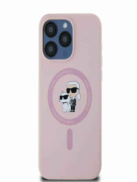 Karl Lagerfeld Liquid Silicone Karl and Choupette Magsafe Zadní Kryt pro iPhone 15 Pro Max Pink Karl Lagerfeld
