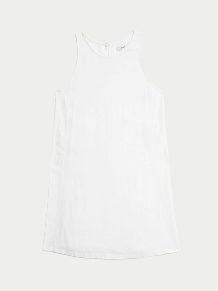 Marks & Spencer Splývavé mini šaty s kulatým výstřihem, s vysokým obsahem lnu Marks & Spencer bílá