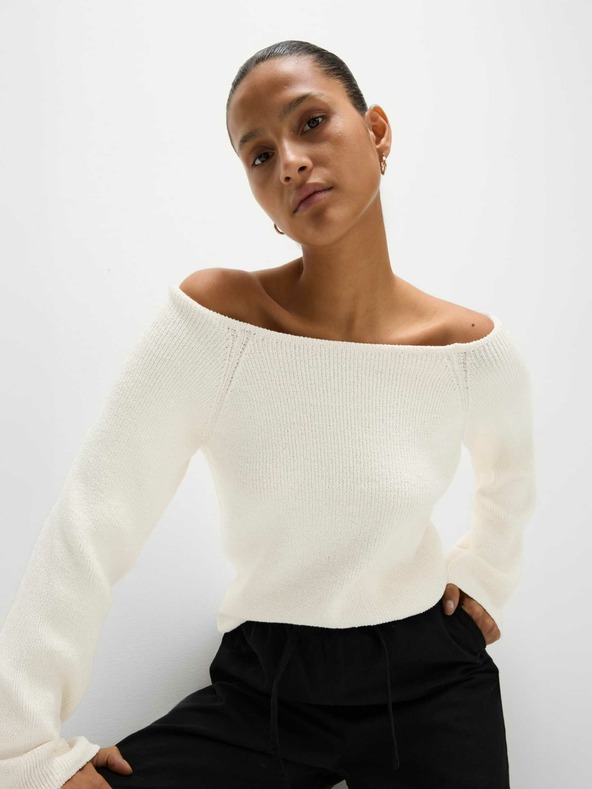 Marks & Spencer Ttexturovaný top typu Bardot s vysokým podílem bavlny Marks & Spencer smetanová
