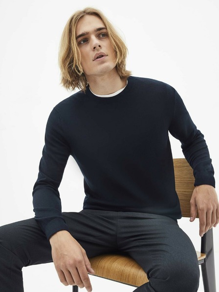 Celio Tmavě modrý vlněný basic svetr Celio Semerirond