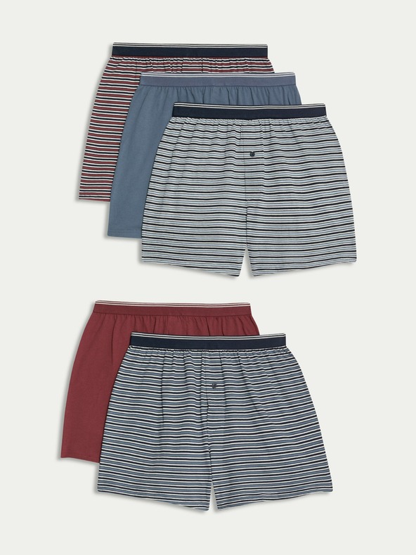 Marks & Spencer Pruhované boxerky z čisté bavlny s technologií Cool & Fresh™, 5 ks v balení Marks & Spencer modrá