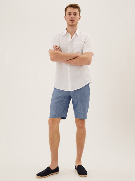 Marks & Spencer Modré pánské chino šortky  s páskem s příměsí lnu Marks & Spencer
