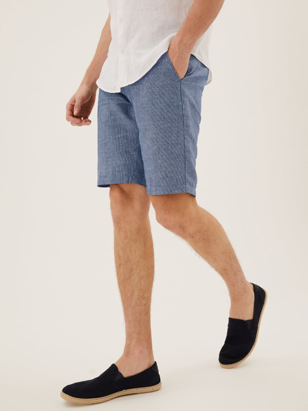 Marks & Spencer Modré pánské chino šortky  s páskem s příměsí lnu Marks & Spencer
