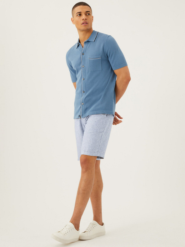 Marks & Spencer Modré pánské chino šortky s páskem s příměsí lnu Marks & Spencer
