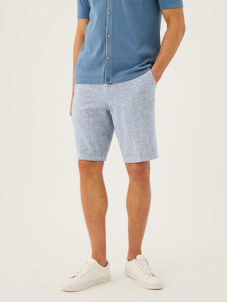 Marks & Spencer Modré pánské chino šortky s páskem s příměsí lnu Marks & Spencer