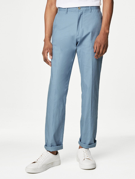 Marks & Spencer Modré pánské chino kalhoty s příměsí lnu Marks & Spencer