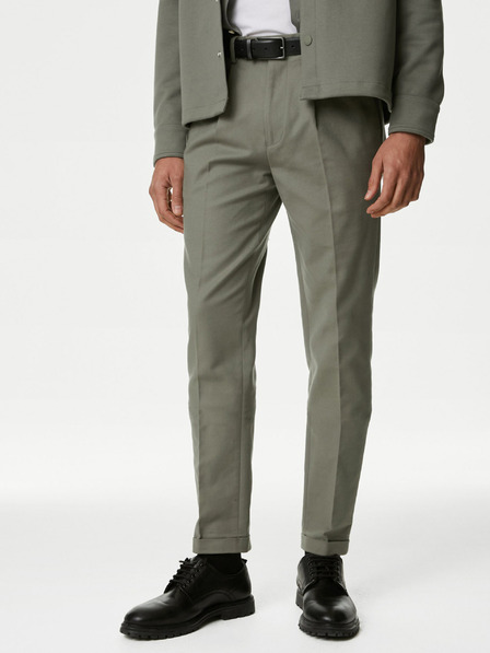 Marks & Spencer Zelené pánské strečové chino kalhoty Marks & Spencer