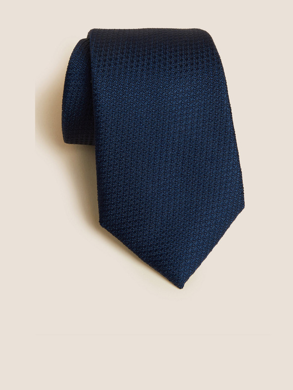Marks & Spencer Tmavě modrá pánská kravata ze 100% hedvábí s texturou Marks & Spencer