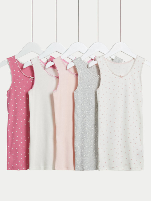 Marks & Spencer Sada pěti holčičích vzorovaných tílek v růžové, bílé a šedé barvě Marks & Spencer