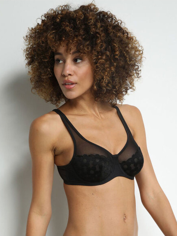 DIM Černá dámská krajková podprsenka Dim GENEROUS BRODERIE UNDERWIRE BRA
