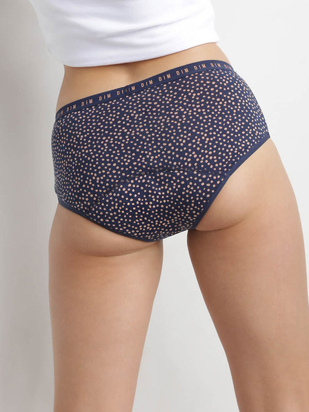 DIM Tělovo-modré dámské puntíkované menstruační kalhotky Dim MENSTRUAL BOXER