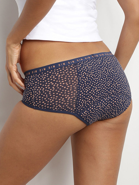 DIM Tělovo-modré dámské puntíkované noční i denní menstruační kalhotky Dim MENSTRUAL NIGHT BOXER
