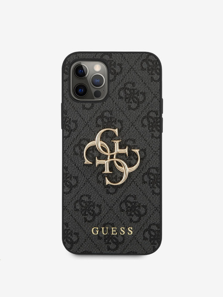 Guess PU 4G Metal Logo Zadní Kryt pro iPhone 12/12 Pro Grey Obal na telefon
