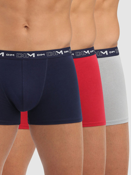 DIM Sada tří pánských boxerek v tmavě modré, červené a světle šedé barvě Dim COTTON STRETCH BOXER