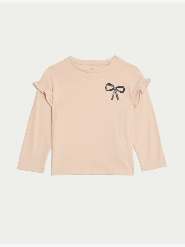 Marks & Spencer Top z čisté bavlny s mašlí (2–8 let) Marks & Spencer růžová