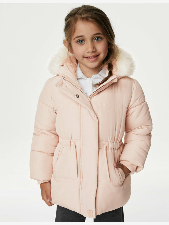 Marks & Spencer Světle růžová holčičí zimní bunda s umělým kožíškem Marks & Spencer