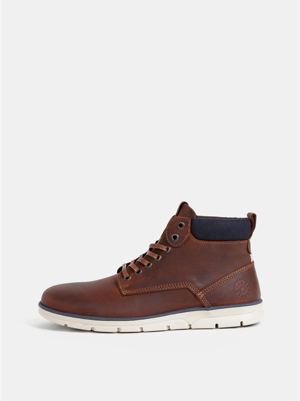 Jack & Jones Hnědé pánské kožené kotníkové boty Jack & Jones Tubar