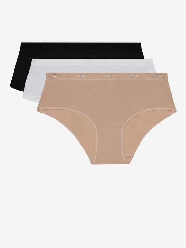 DIM Sada tří dámských kalhotek v černé, bílé a tělové barvě Dim ECO LES POCKETS BOXER