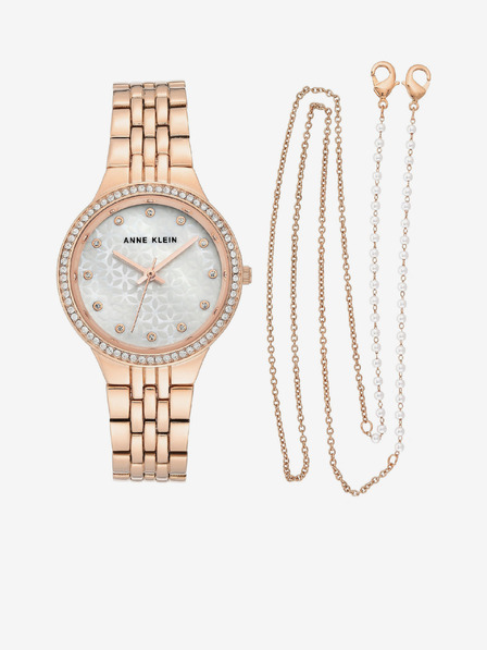 Anne Klein Sada hodinek a řetízku v růžovozlaté barvě Anne Klein