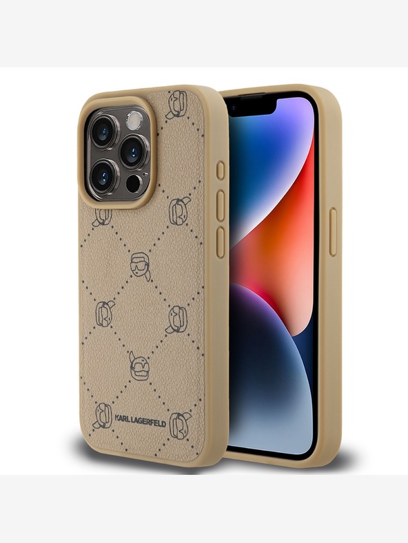 Karl Lagerfeld PU Karl Heads Pattern Magsafe Zadní Kryt pro iPhone 15 Pro Beige Karl Lagerfeld