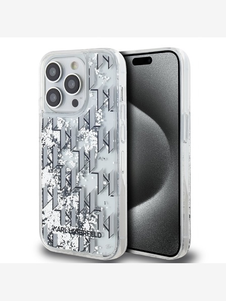 Karl Lagerfeld Liquid Glitter Monogram Gradient Zadní Kryt pro iPhone 14 Pro Max White Karl Lagerfeld