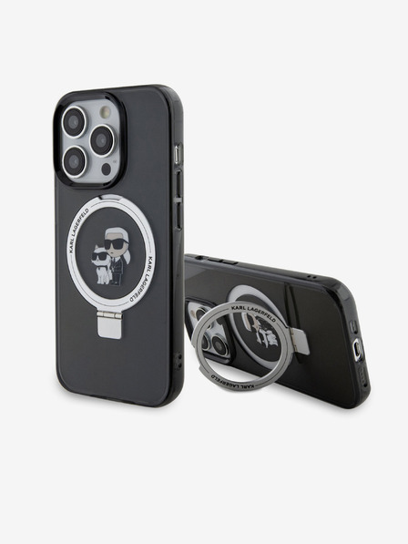 Karl Lagerfeld Ringstand Karl and Choupette MagSafe Zadní Kryt pro iPhone 15 Pro Max Black Karl Lagerfeld