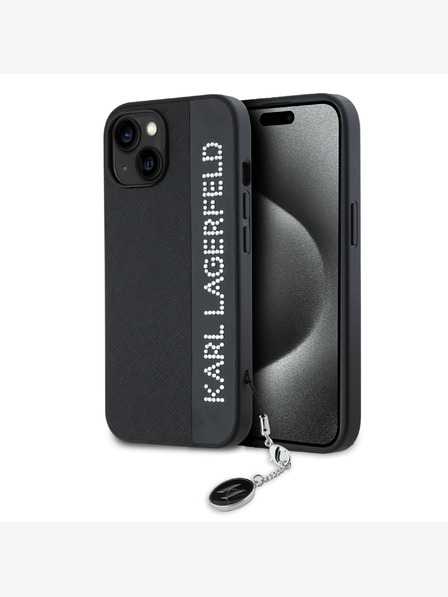 Karl Lagerfeld Karl Lagerfeld PU Saffiano Rhinestone Charm Zadní Kryt pro iPhone 15 Black