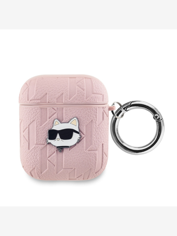 Karl Lagerfeld PU Embossed Choupette Head Pouzdro pro AirPods 1/2 Pink Karl Lagerfeld