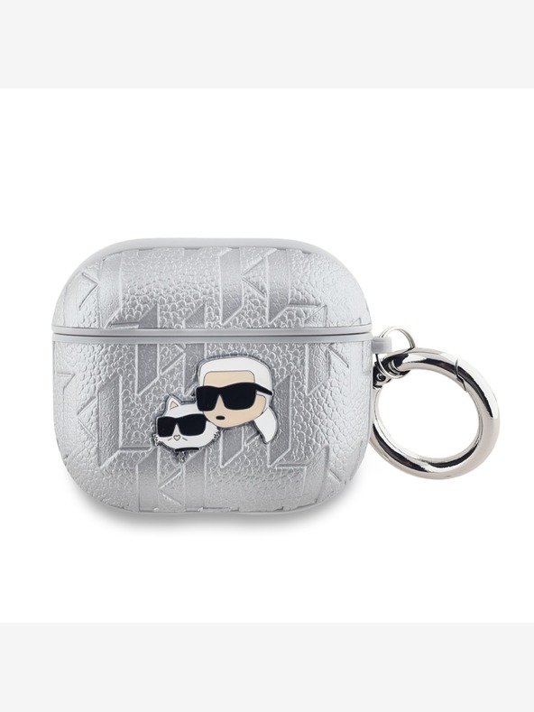 Karl Lagerfeld PU Embossed Karl and Choupette Heads Pouzdro pro AirPods 3 Silver Karl Lagerfeld