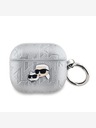 Karl Lagerfeld PU Embossed Karl and Choupette Heads Pouzdro pro AirPods 3 Silver Karl Lagerfeld
