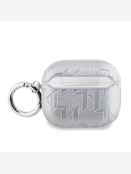 Karl Lagerfeld PU Embossed Karl and Choupette Heads Pouzdro pro AirPods 3 Silver Karl Lagerfeld