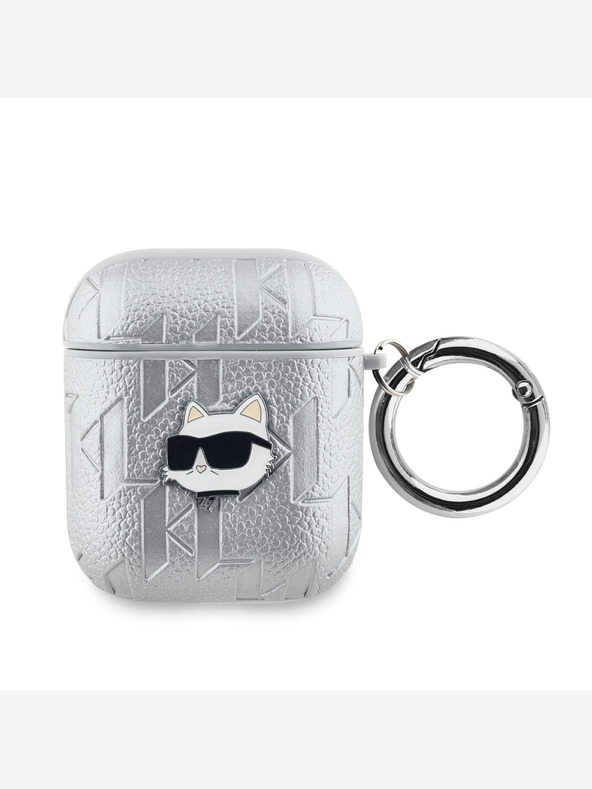 Karl Lagerfeld Karl Lagerfeld PU Embossed Choupette Head Pouzdro pro AirPods 1/2 Silver