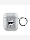 Karl Lagerfeld Karl Lagerfeld PU Embossed Choupette Head Pouzdro pro AirPods 1/2 Silver
