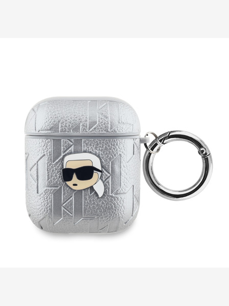 Karl Lagerfeld Karl Lagerfeld PU Embossed Karl Head Pouzdro pro AirPods 1/2 Silver