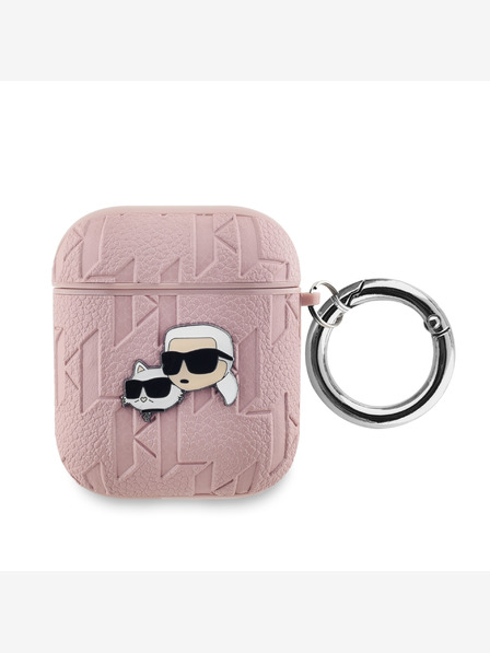 Karl Lagerfeld Karl Lagerfeld PU Embossed Karl and Choupette Heads Pouzdro pro AirPods 1/2 Pink