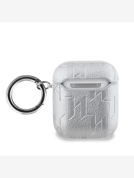 Karl Lagerfeld PU Embossed Karl and Choupette Heads Pouzdro pro AirPods 1/2 Silver Karl Lagerfeld