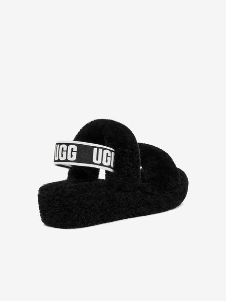 UGG Černé dámské kožené sandály s kožíškem UGG Oh Yeah