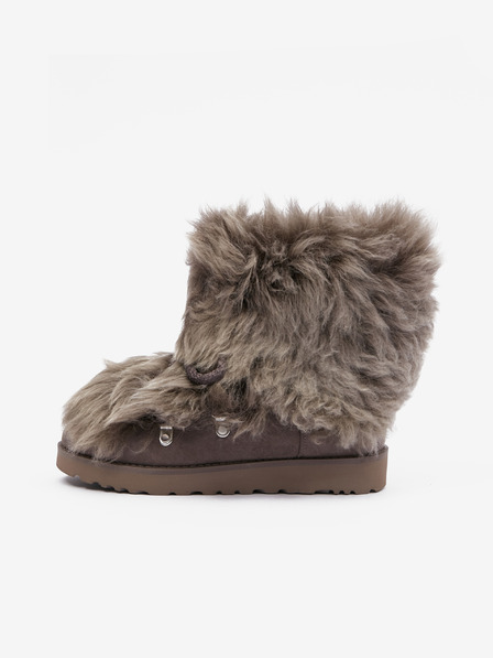 UGG Tmavě hnědé dámské semišové sněhule s ovčí vlnou UGG Classic Mini II
