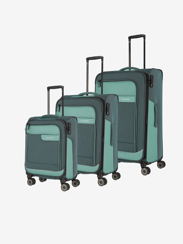 Travelite Sada tří cestovních kufrů a cestovní tašky v zelené barvě Travelite Viia 4w S,M,L + Duffle