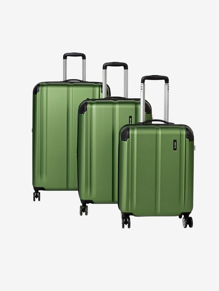 Travelite Sada tří zelených cestovních kufrů Travelite City 4w S,M,L Green
