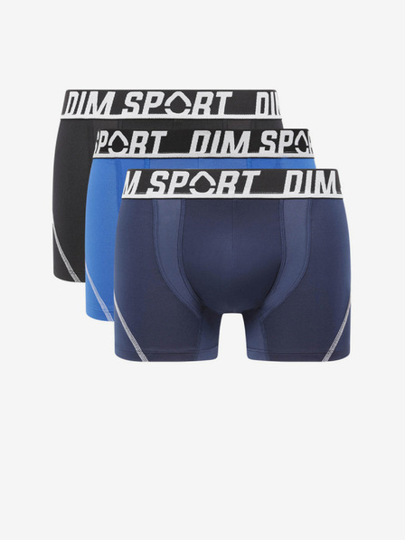 DIM Sada tří pánských boxerek v černé a modré barvě DIM SPORT MICROFIBRE BOXER 3x