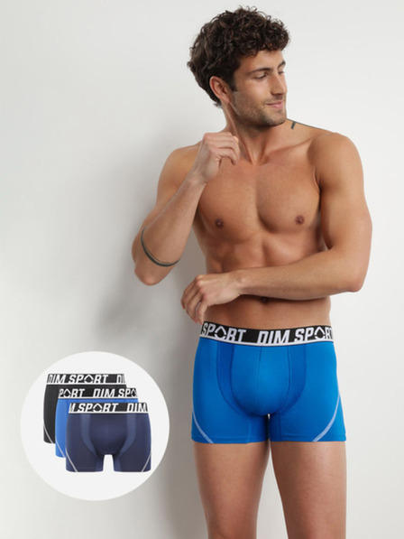 DIM Sada tří pánských boxerek v černé a modré barvě DIM SPORT MICROFIBRE BOXER 3x