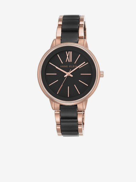 Anne Klein Dámské hodinky v černo-růžovozlaté barvě Anne Klein