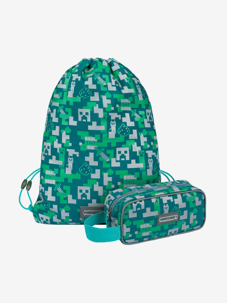 BAAGL  Zelený školní set - penál, sáček Baagl Minecraft 2 Silver Creeper