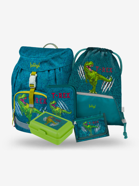 BAAGL  Zelený školní set Airy - batoh, penál, sáček, peněženka, box Baagl T-Rex II