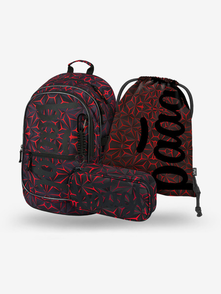BAAGL  Černý školní set - batoh, penál, sáček Baagl Core Red Polygon
