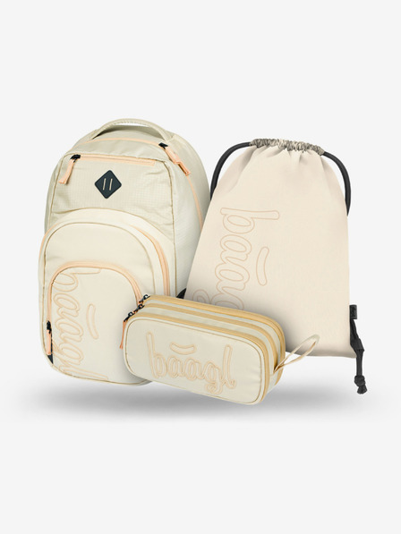 BAAGL  Béžový školní set - batoh, penál, sáček Baagl Coolmate Beige
