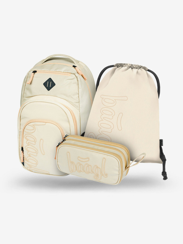 BAAGL  Béžový školní set - batoh, penál, sáček Baagl Coolmate Beige