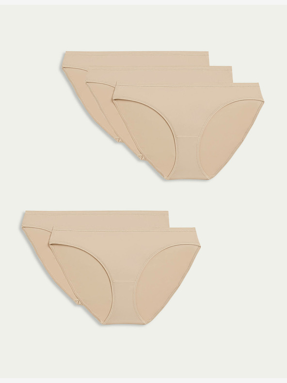 Marks & Spencer Nízce střižené bikiny kalhotky z mikrovlákna, bez viditelných lemů, 5 kusů v balení Marks & Spencer béžová