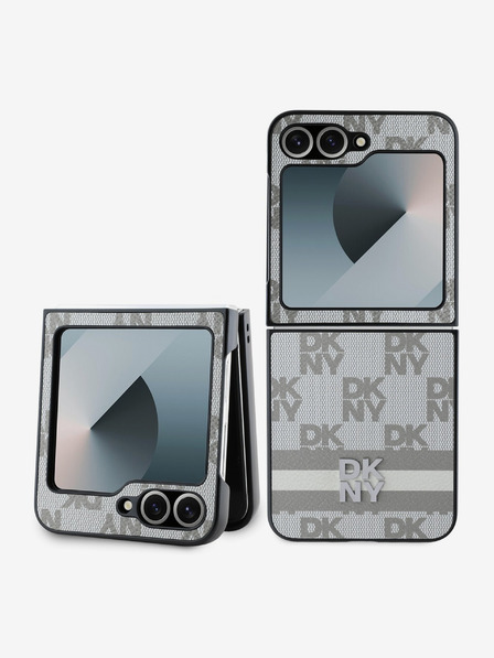 DKNY DKNY PU Leather Checkered Pattern and Stripe Zadní Kryt pro Samsung Galaxy Z Flip 6 Beige